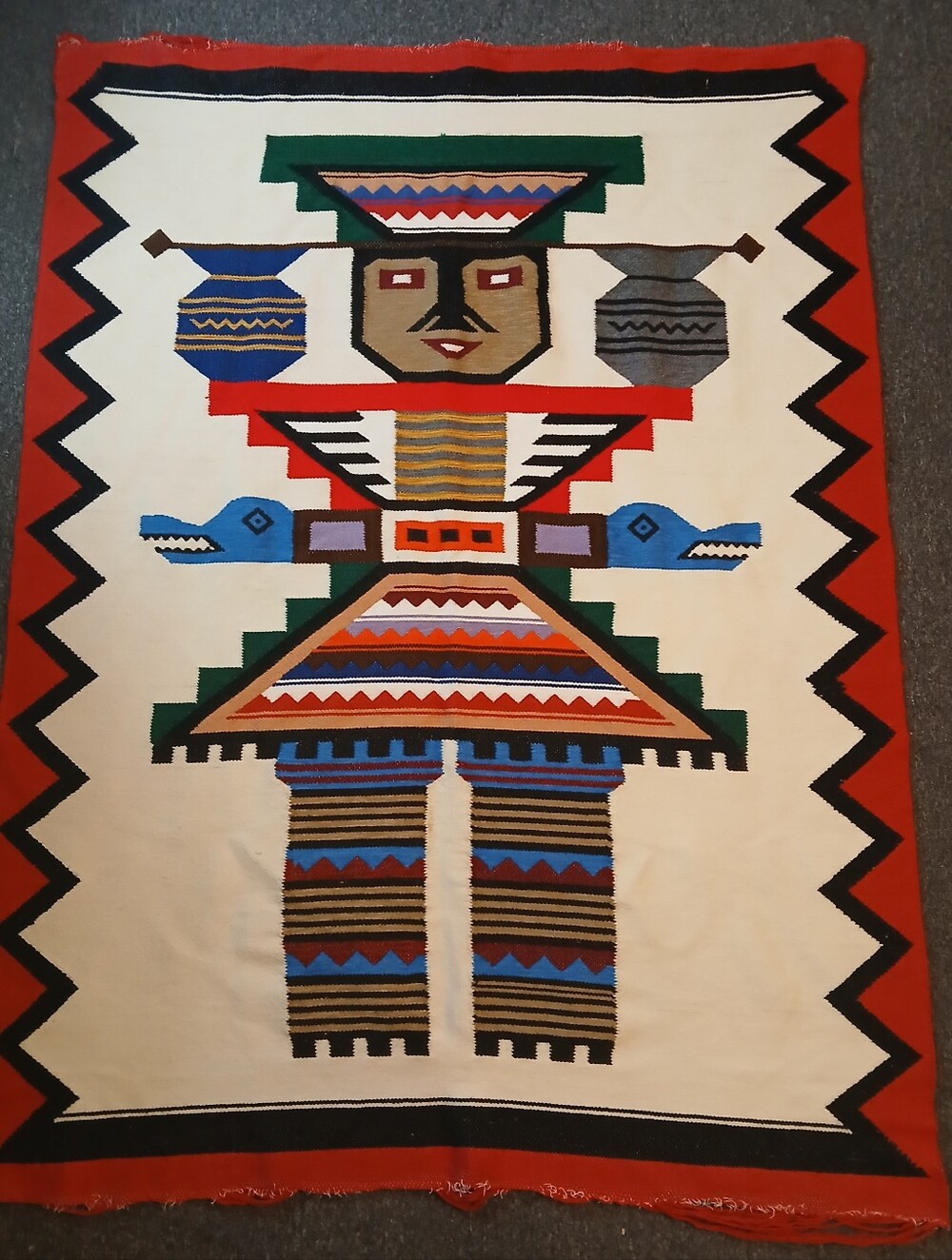 Vintage Classic Southwestern Navajo Yei Dine Handwoven Tapestry 44x60